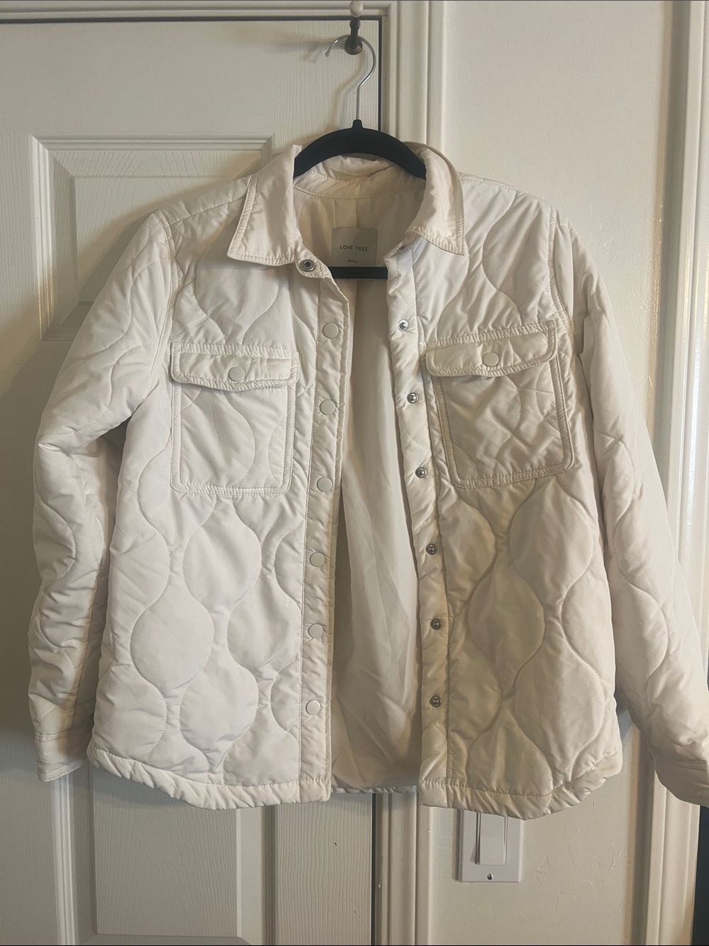 Love Tree Quilted White Snap-Front Shacket